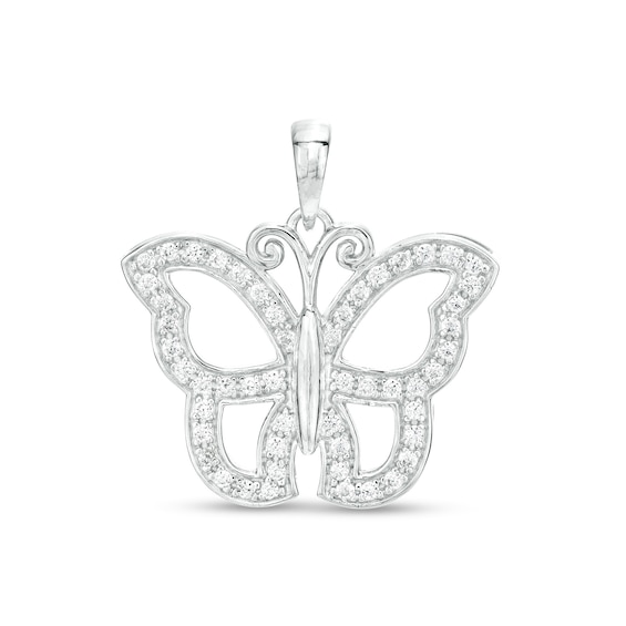 Cubic Zirconia Open Butterfly Charm in Hollow Sterling Silver