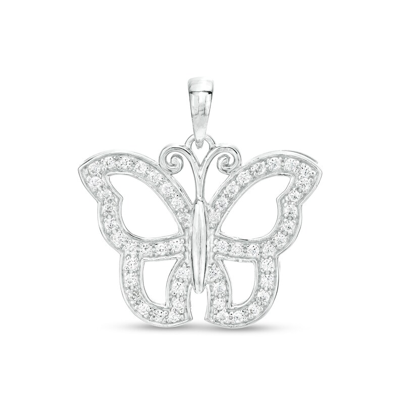 Cubic Zirconia Open Butterfly Charm in Hollow Sterling Silver