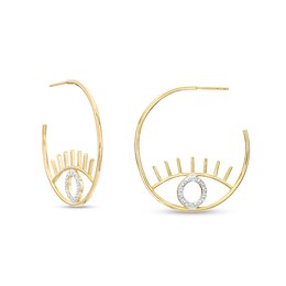 Diamond Accent Evil Eye with Eyelashes 32.1mm J-Hoop Earrings in Sterling Silver with 18K Gold Plate