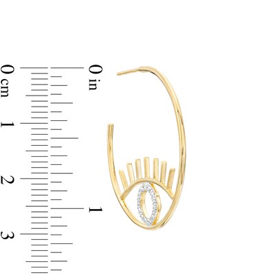 Diamond Accent Evil Eye with Eyelashes 32.1mm J-Hoop Earrings in Sterling Silver with 18K Gold Plate