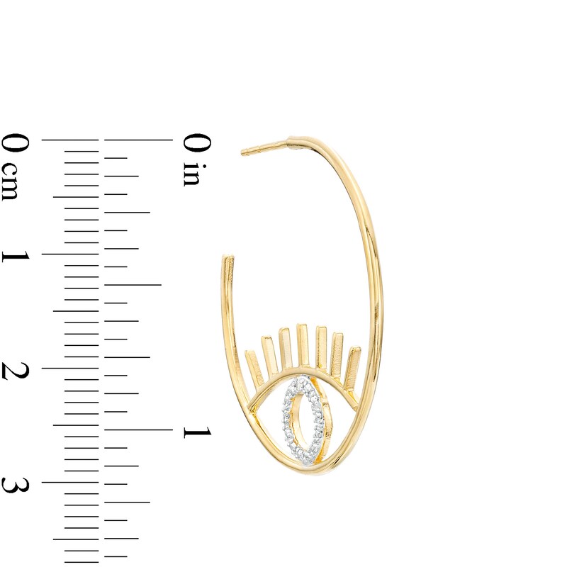 Main Image 2 of Diamond Accent Evil Eye with Eyelashes 32.1mm J-Hoop Earrings in Sterling Silver with 18K Gold Plate