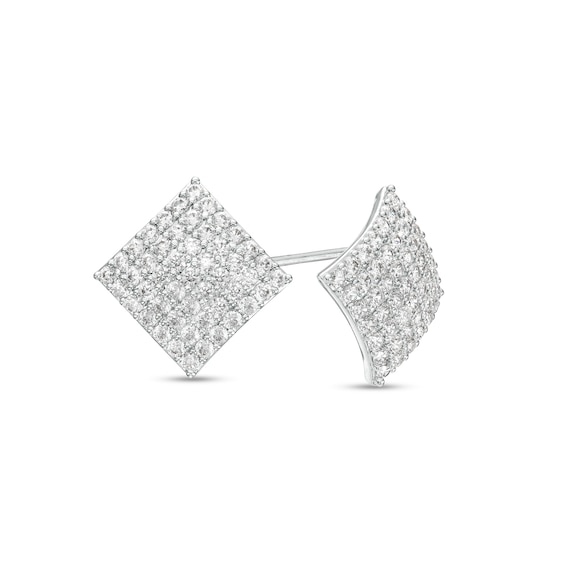 Cubic Zirconia Pavé Square Stud Earrings in Sterling Silver
