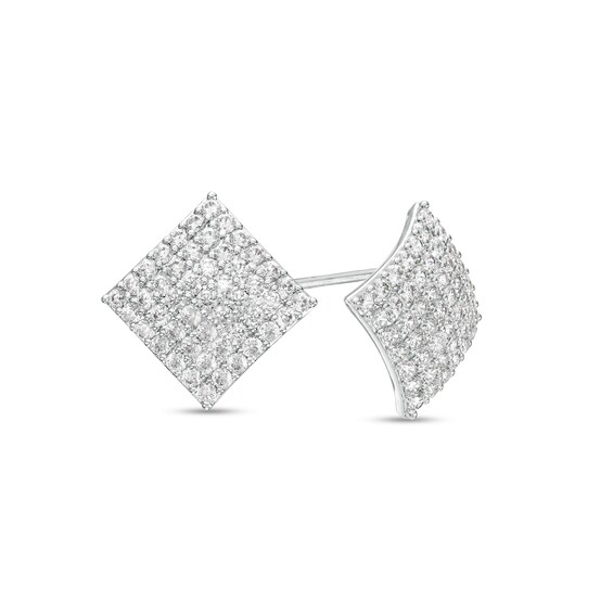 Cubic Zirconia Pavé Square Stud Earrings in Sterling Silver