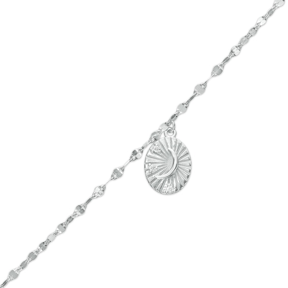 Cubic Zirconia Moon Medallion Chain Bracelet in Sterling Silver - 7.5"
