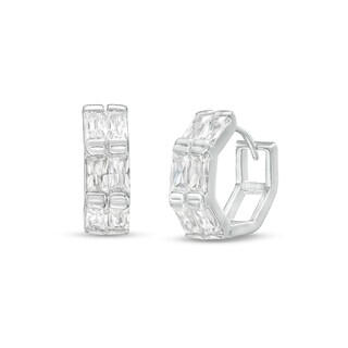 Cubic Zirconia Baguette Cut Huggie Hoops Earrings
