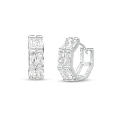 Cubic Zirconia Baguette Cut Huggie Hoops Earrings
