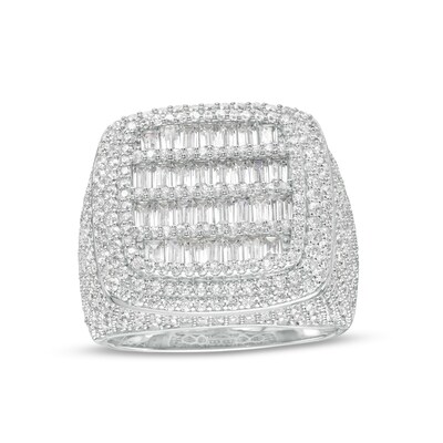 Sterling Silver CZ Multi-Row Composite Square Halo Ring - Size 10