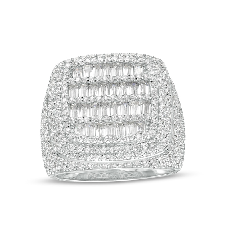 Sterling Silver CZ Multi-Row Composite Square Halo Ring - Size 10