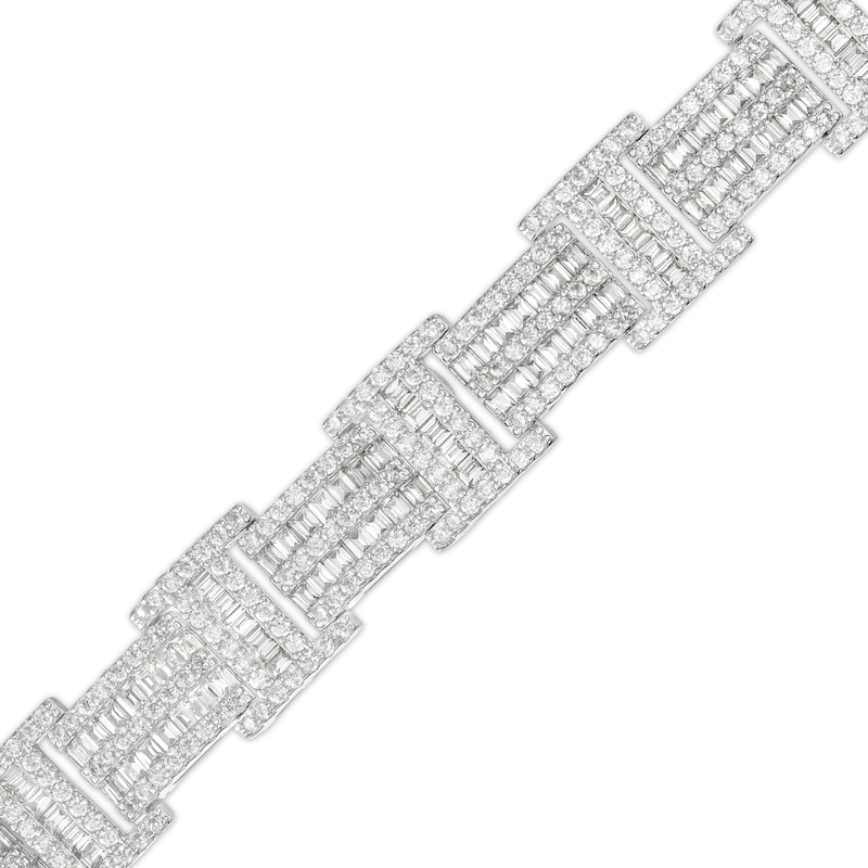 Solid Sterling Silver Baguette and Round CZ Triple Row Link Bracelet - 8.25"