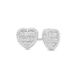 Cubic Zirconia Heart Stud Earrings in Sterling Silver