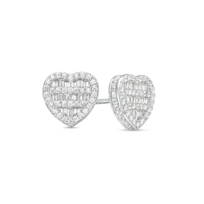 Cubic Zirconia Heart Stud Earrings in Sterling Silver
