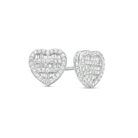 Cubic Zirconia Heart Stud Earrings in Sterling Silver