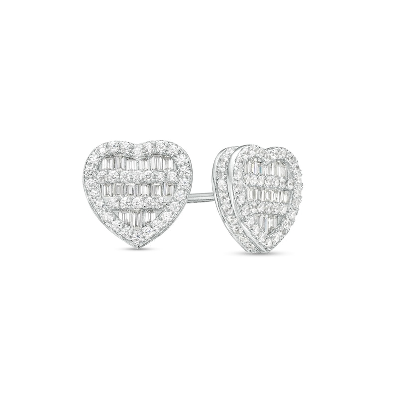 Cubic Zirconia Heart Stud Earrings in Sterling Silver
