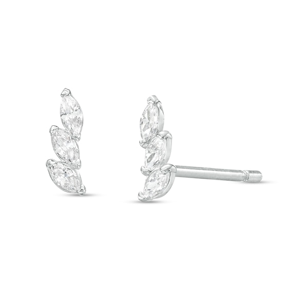 Marquise 3-Stone Cluster Cubic Zirconia Stud Earrings in Sterling Silver
