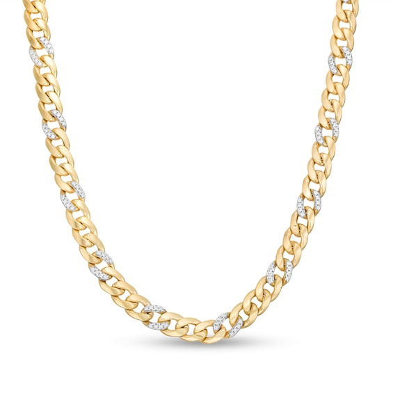 7mm Cubic Zirconia Curb Chain Necklace in 10K Hollow Gold - 20"