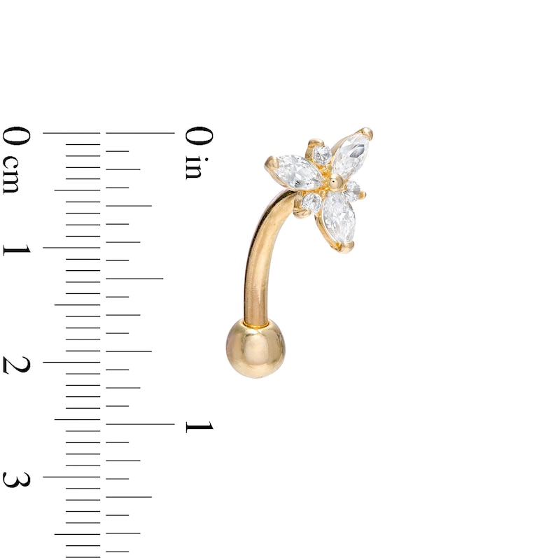 016 Gauge Marquise and Round Cubic Zirconia Trio Curved Barbell in 14K Gold