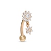 Thumbnail Image 1 of 016 Gauge Cubic Zirconia Double Flower Dangle Curved Barbell in 14K Gold