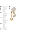 Thumbnail Image 2 of 016 Gauge Cubic Zirconia Double Flower Dangle Curved Barbell in 14K Gold