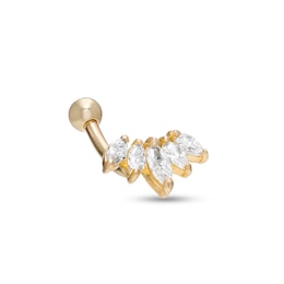 016 Gauge Marquise Cubic Zirconia Five Stone Curved Crawler Barbell in 14K Gold