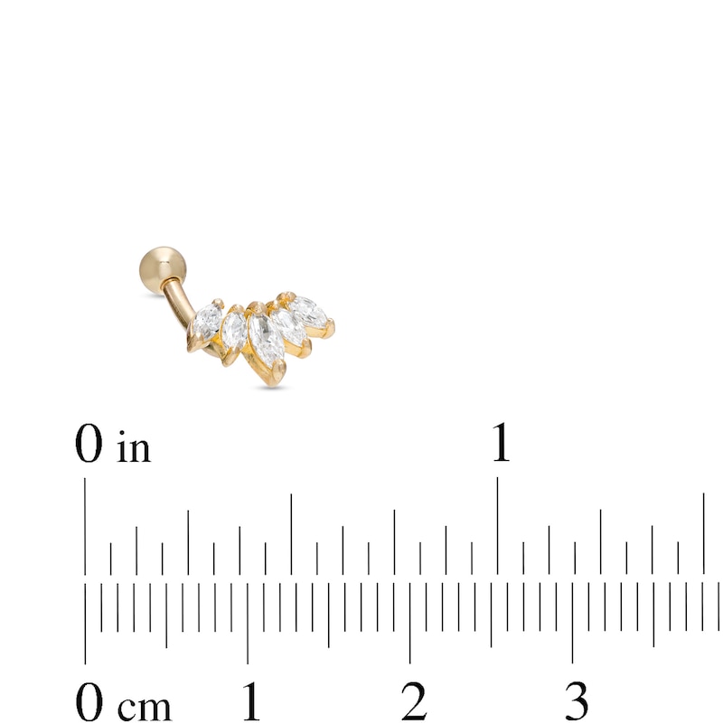 016 Gauge Marquise Cubic Zirconia Five Stone Curved Crawler Barbell in 14K Gold