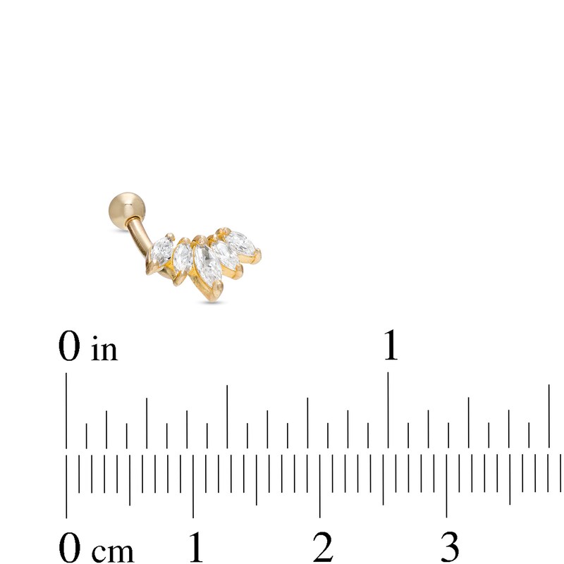 016 Gauge Marquise Cubic Zirconia Five Stone Curved Crawler Barbell in 14K Gold