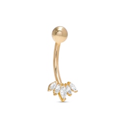 14K Solid Gold CZ Marquise Five Stone Belly Button Ring - 14G 3/8&quot;