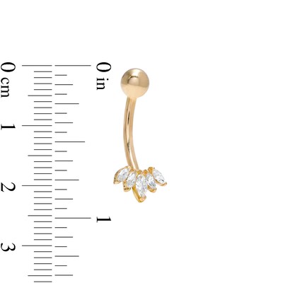 14K Gold CZ Marquise Five Stone Belly Button Ring