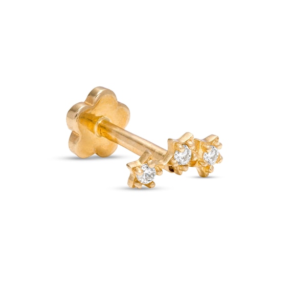14K Solid Gold CZ Star Trio Crawler Stud - 18G 5/16"