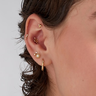 14K Solid Gold CZ Star Trio Crawler Stud - 18G 5/16"