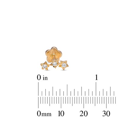 14K Solid Gold CZ Star Trio Crawler Stud - 18G 5/16"