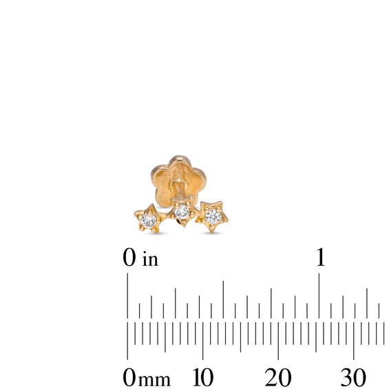14K Solid Gold CZ Star Trio Crawler Stud - 18G 5/16"