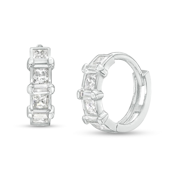 Square Cubic Zirconia Huggie Hoop Earrings in Sterling Silver