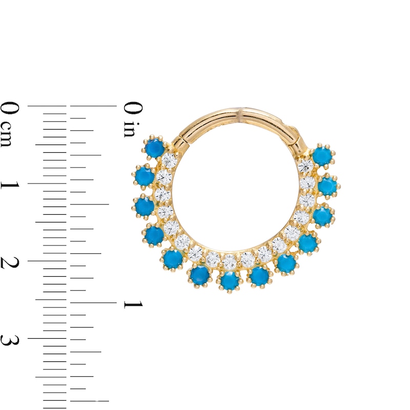 Main Image 2 of 14K Gold CZ and Lab-Created Turquoise Nose Hoop - 16G