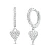 Thumbnail Image 1 of Pavé Heart Cubic Zirconia Huggie Hoop Drop Earrings in Sterling Silver