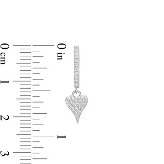 Pavé Heart Cubic Zirconia Huggie Hoop Drop Earrings in Sterling Silver
