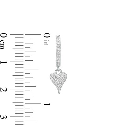Pavé Heart Cubic Zirconia Huggie Hoop Drop Earrings in Sterling Silver