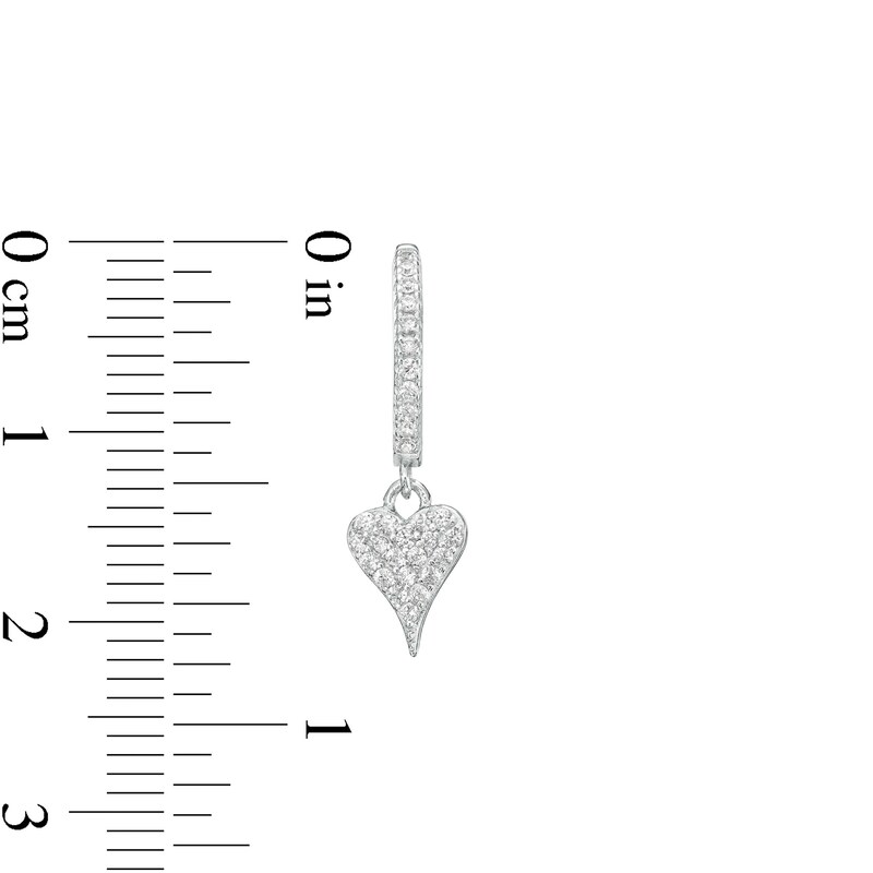 Main Image 2 of Pavé Heart Cubic Zirconia Huggie Hoop Drop Earrings in Sterling Silver