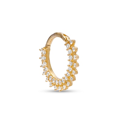 14K Solid Gold CZ Sunburst Hoop - 16G