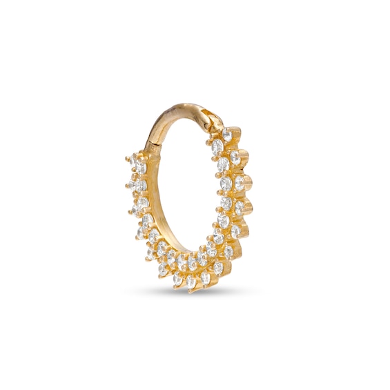 14K Solid Gold CZ Sunburst Hoop - 16G