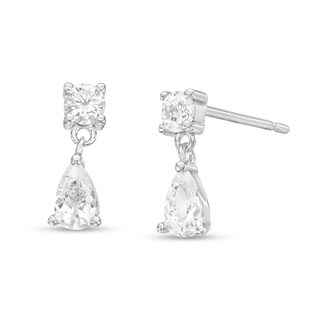 ​​​​​​​Cubic Zirconia Round Stone with Teardrop Drop Earrings in Sterling Silver