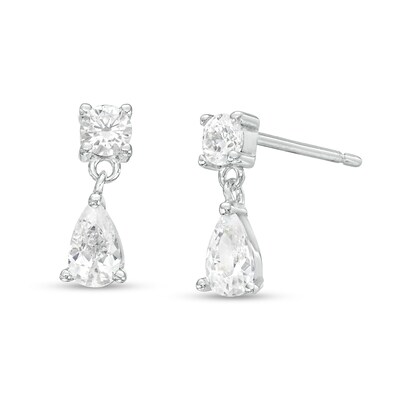​​​​​​​Cubic Zirconia Round Stone with Teardrop Drop Earrings in Sterling Silver