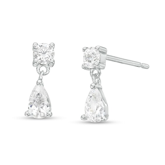 ​​​​​​​Cubic Zirconia Round Stone with Teardrop Drop Earrings in Sterling Silver