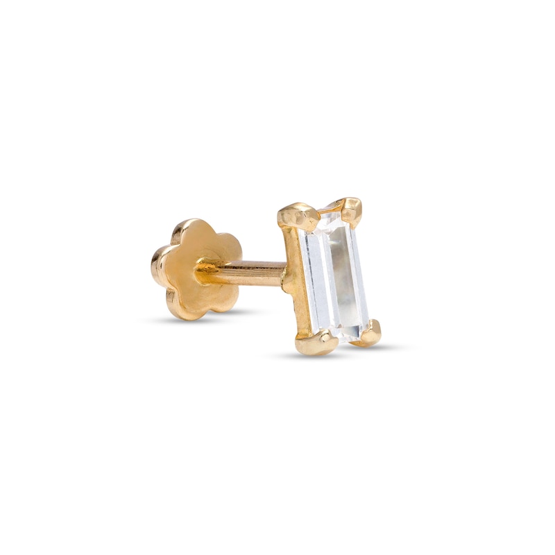 018 Gauge 5mm Baguette Cubic Zirconia Solitaire Cartilage Barbell in 14K Gold