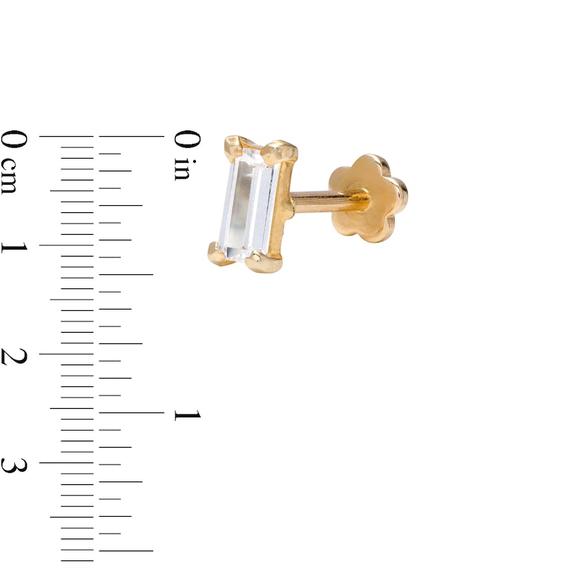 018 Gauge 5mm Baguette Cubic Zirconia Solitaire Cartilage Barbell in 14K Gold