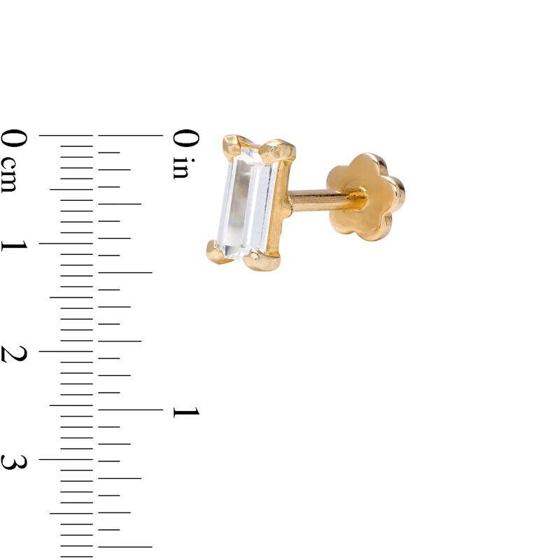 018 Gauge 5mm Baguette Cubic Zirconia Solitaire Cartilage Barbell in 14K Gold