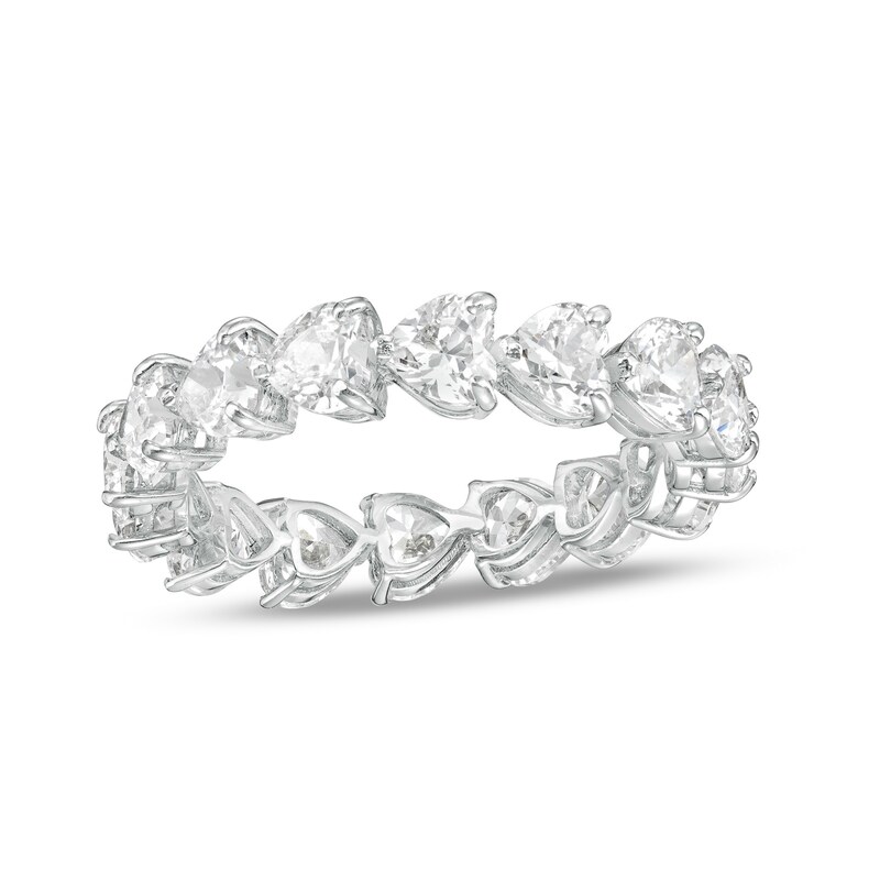 4mm Heart-Shaped Cubic Zirconia Eternity Band in Sterling Silver - Size 8