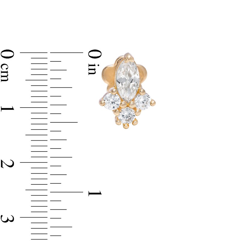 Main Image 2 of 018 Gauge Marquise and Round Cubic Zirconia Cartilage Barbell in 14K Gold
