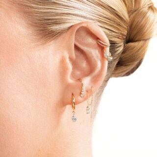 14K Solid Gold CZ and Beaded Double Row Clicker Hoop - 18G 5/16"