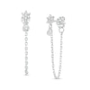 Thumbnail Image 1 of Pavé Flower Cubic Zirconia Bezel Chain Stud Earrings in Sterling Silver