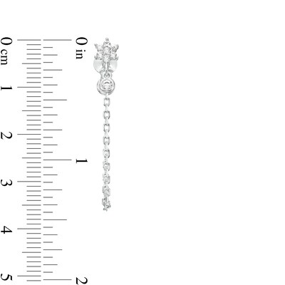 Pavé Flower Cubic Zirconia Bezel Chain Stud Earrings in Sterling Silver